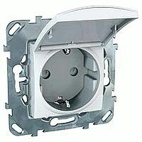 Механизм розетки 1 мест с заземлением, шторками и крышкой белый Unica Schneider Electric